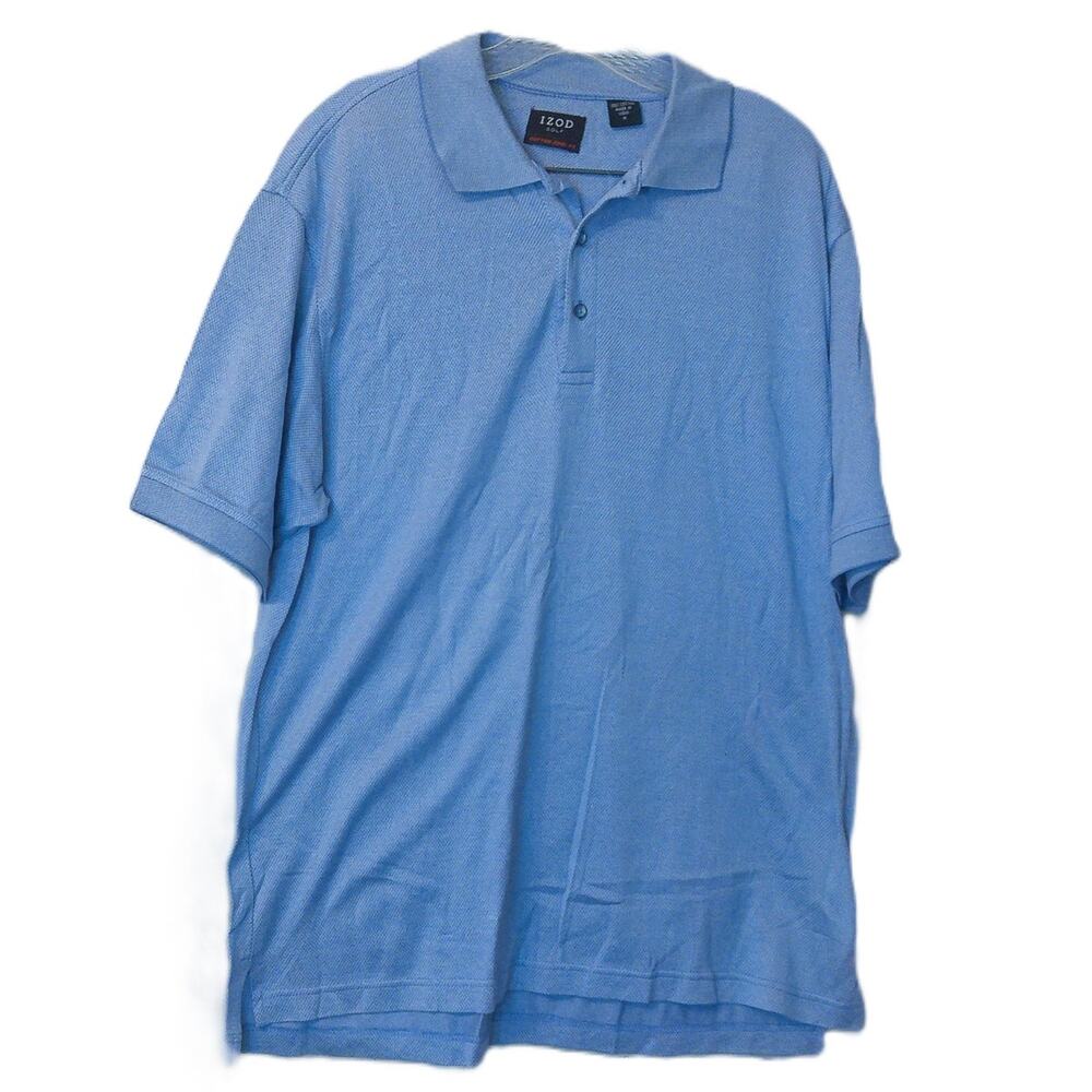 Izod Golf Polo Shirt Blue 1/4 Button Cotton Cool FX Size Medium - Picture 2 of 8